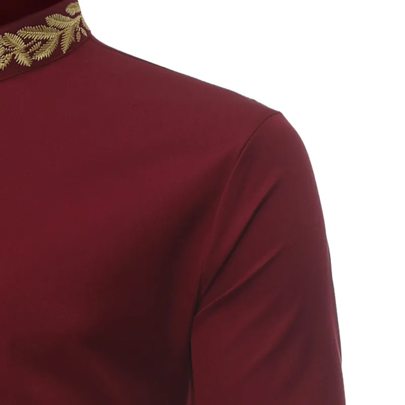 Gold Embroidered Wine Red Dress Shirt for Men - Perfect for Banquets, Formal Events, Weddings, Business, Dinner, Proms and Occasion Party