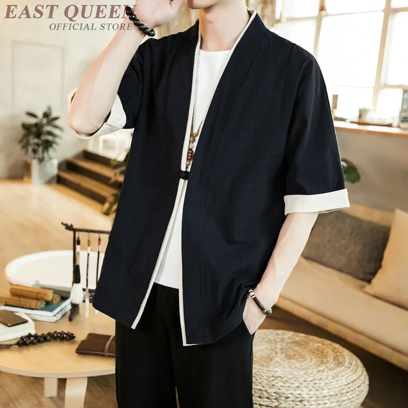 Japanese Samurai Kimono linen jacket Men for Men - Traditional Yukata Haori Streetwear in Black (DD952)