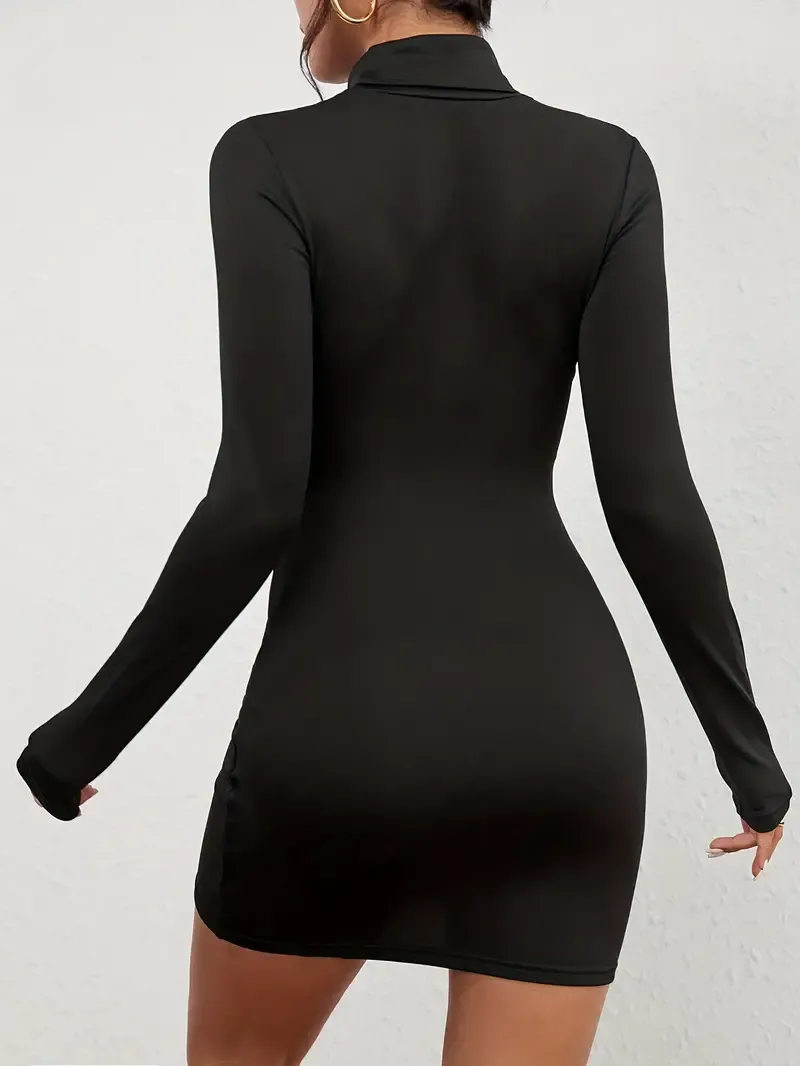 Solid Mock Neck Bodycon Dress: Long Sleeve Party Wear, Premium Quality!  Shop Now for the Best Bodycon T Shirt Dress! from Dhgate Basic & Casual  Dresses - price 18.04