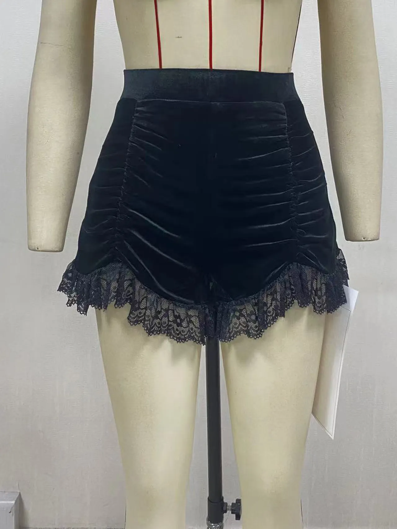 Dark Mall Gothic Velvet Ruched Lace Shorts Skirt With High Waist And ...
