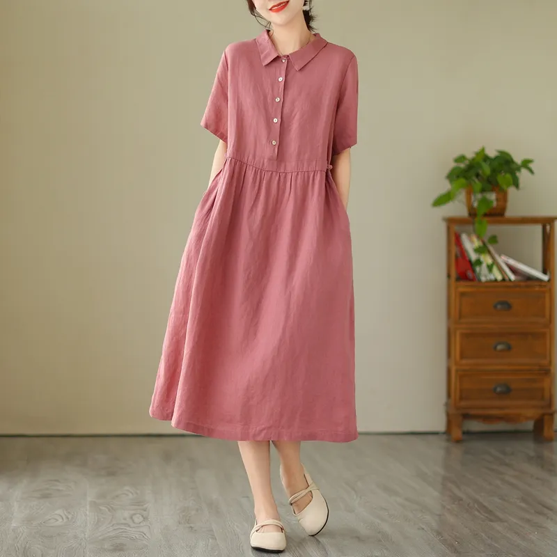 Mori Girl's Summer Knee-Length Dress - Flared Skirt, Classic Collar, Suit for Casual or Semi-Formal Occasions