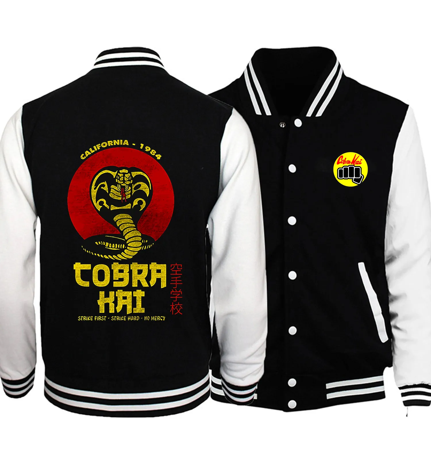 Cobra Kai Camiseta De Béisbol De Manga 3/4 Con Licencia Oficial De Never Dies (blanco-negro), Blanco/Negro