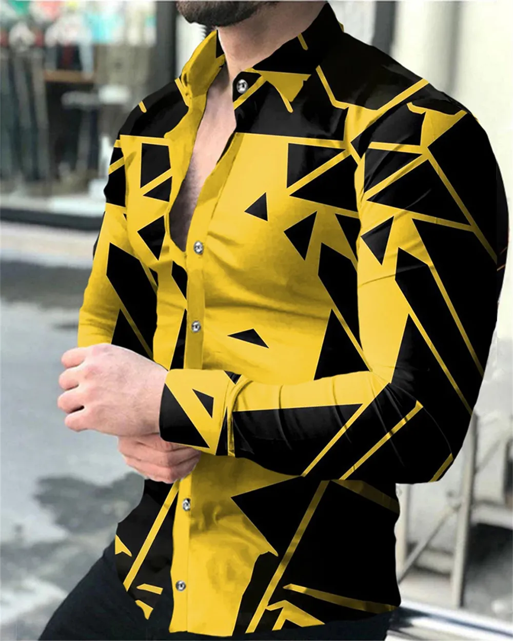 Blue & Yellow Print Long Sleeve Dress Shirt For Men Casual, Lapel Button, Streetwear From Uledemode_official, $80.96 | DHgate.Com Blue & Yellow Print Long Sleeve Dress Shirt For Men Casual, Lapel Button, Streetwear From Uledemode_official, $80.96 | DHgate.Com