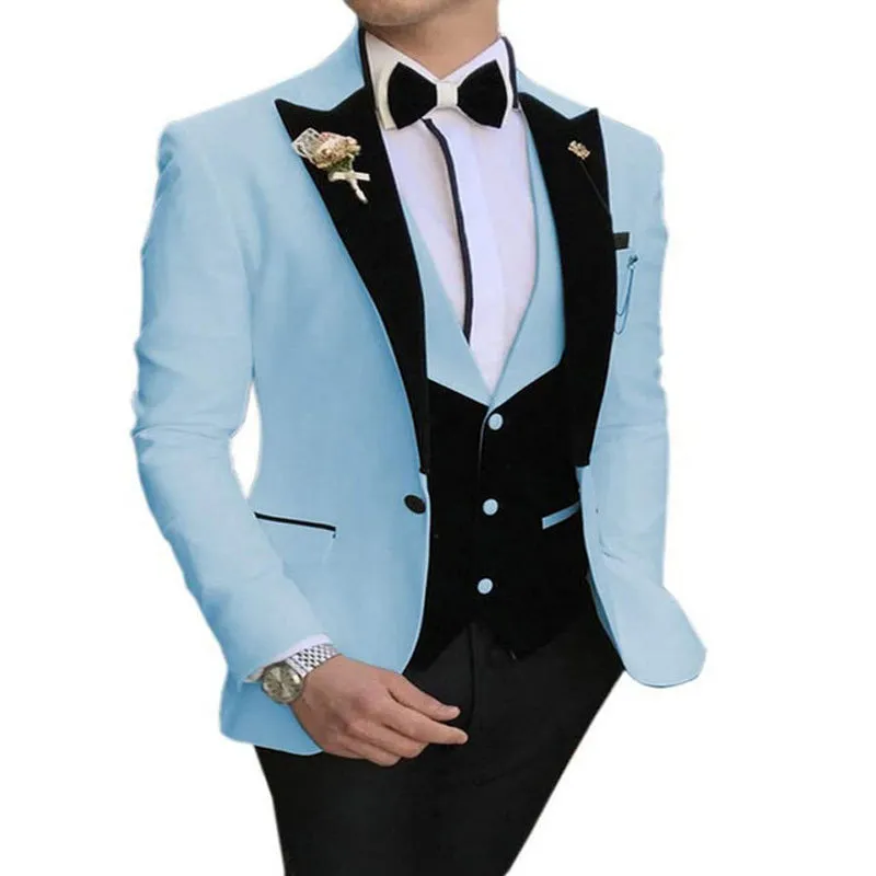 MOGU 3 Piece Grey Suits For Men Slim Fit Wedding Prom Plaid Tuxedos