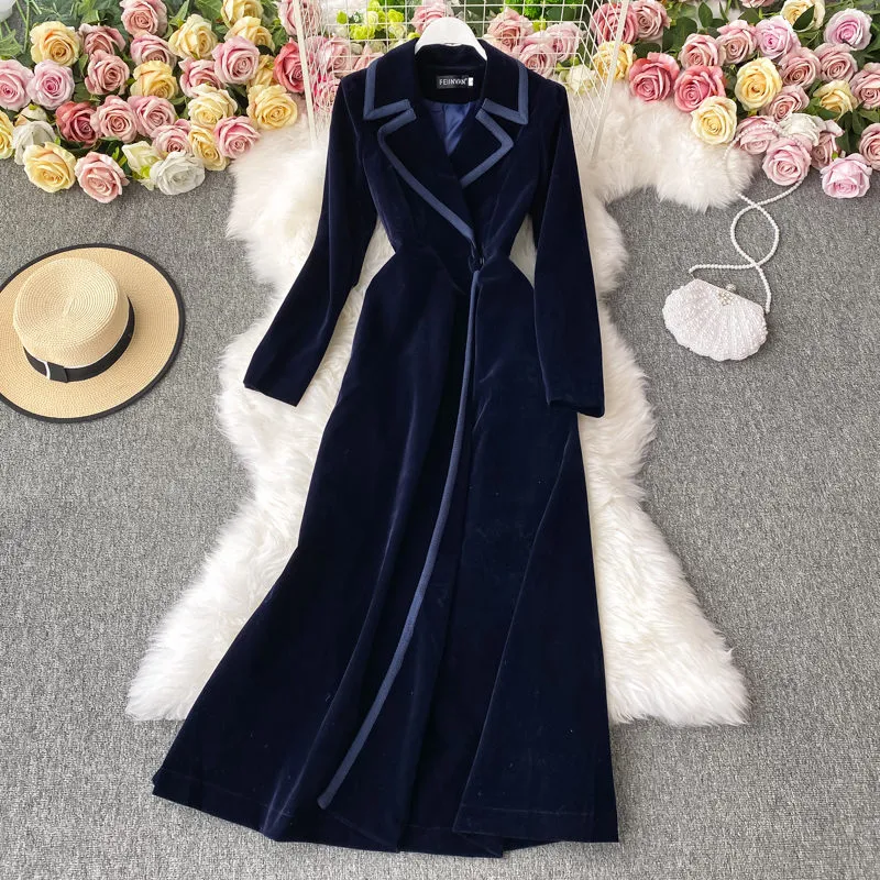 womens long black winter dress coat New Black Cashmere Blended Long Women's Coat Winter Suit Dress Warm Windbreaker