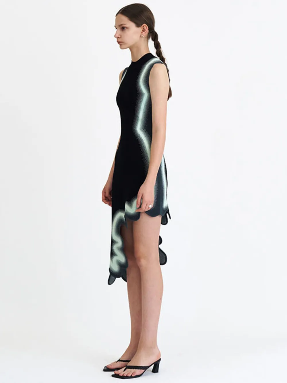 wavy hem knitted sleeveless dress The Black Wave Mermaid Hem Knit Midi Dress