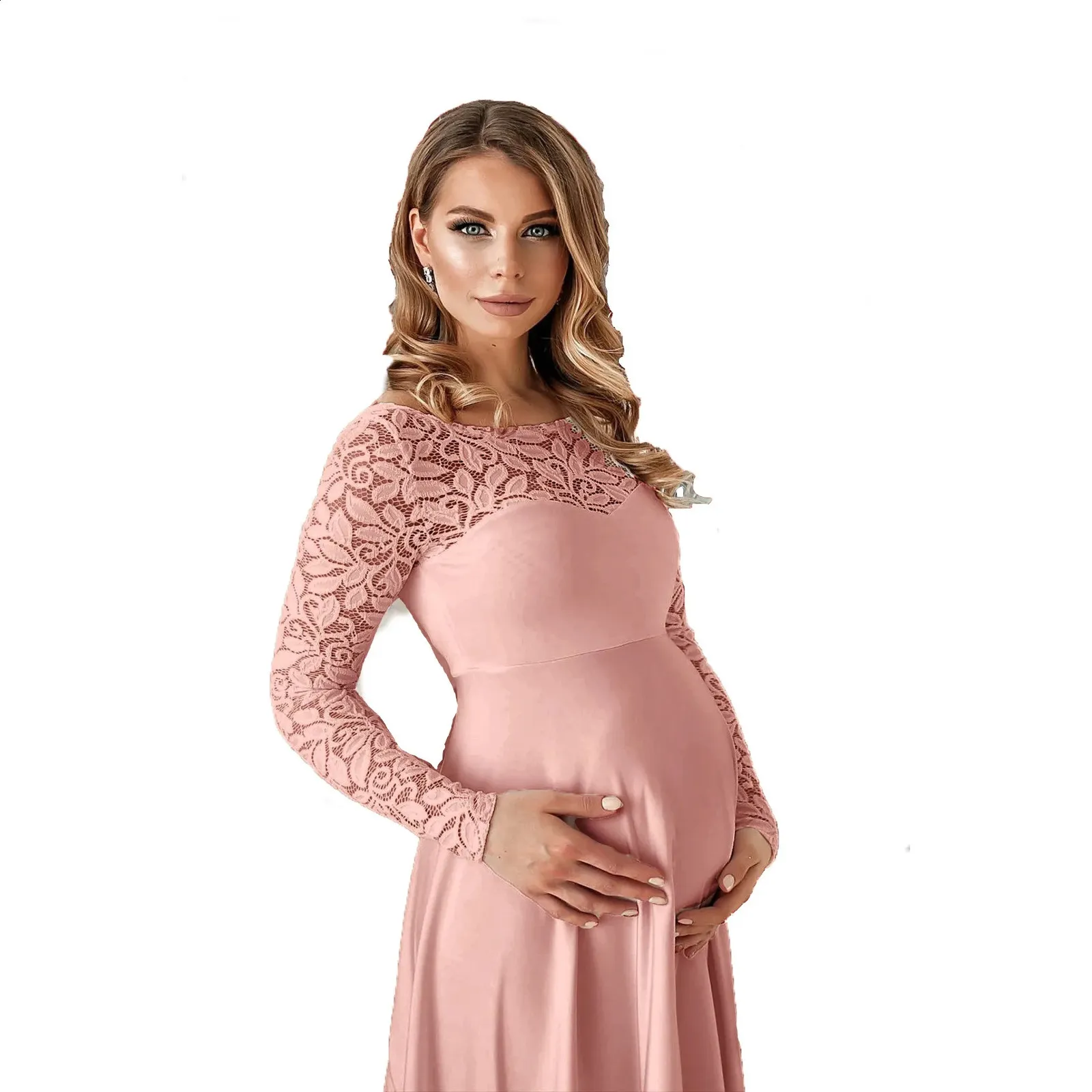 White Chiffon Lace Maternity Dress Natural Color,... From Xianstore06,  $33.51