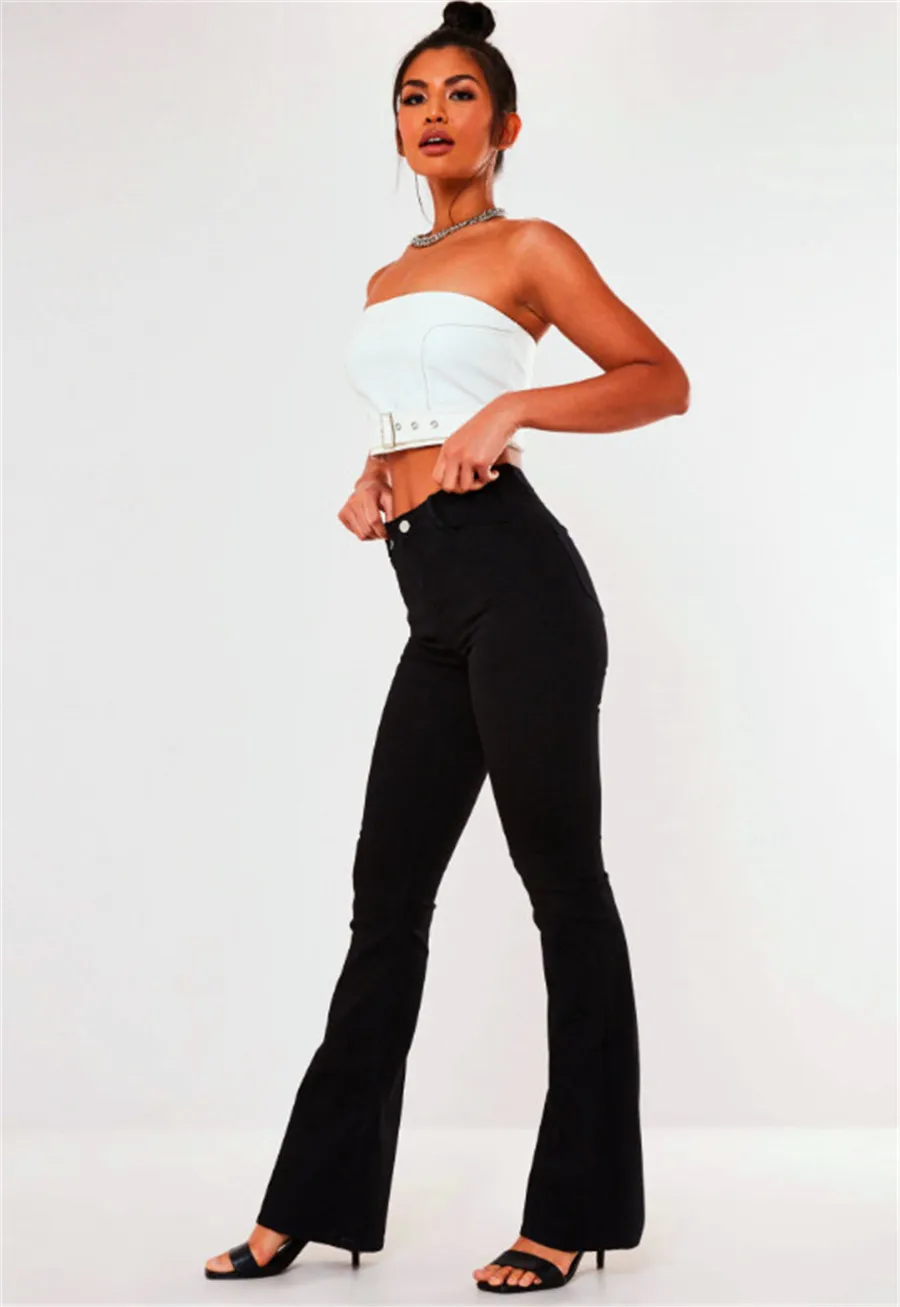 Office-Ready Women's Black Flare Black strapless dress Pants with Stretch Bell Bottom and High Waist - Sizes XS to 4XL