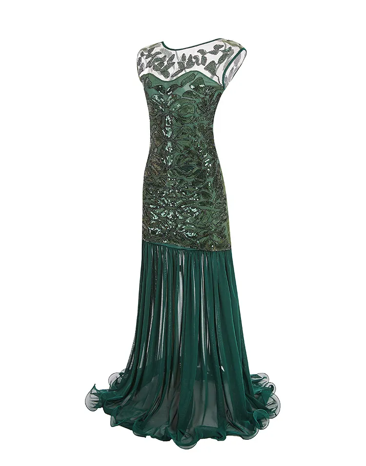 green emerald velvet dress Zapaka Women 1920s Party Dress with Accessories Set Dark Green Sleeveless Sequins Great Gatsby Dress with Fringes, Dark Green / 2XL