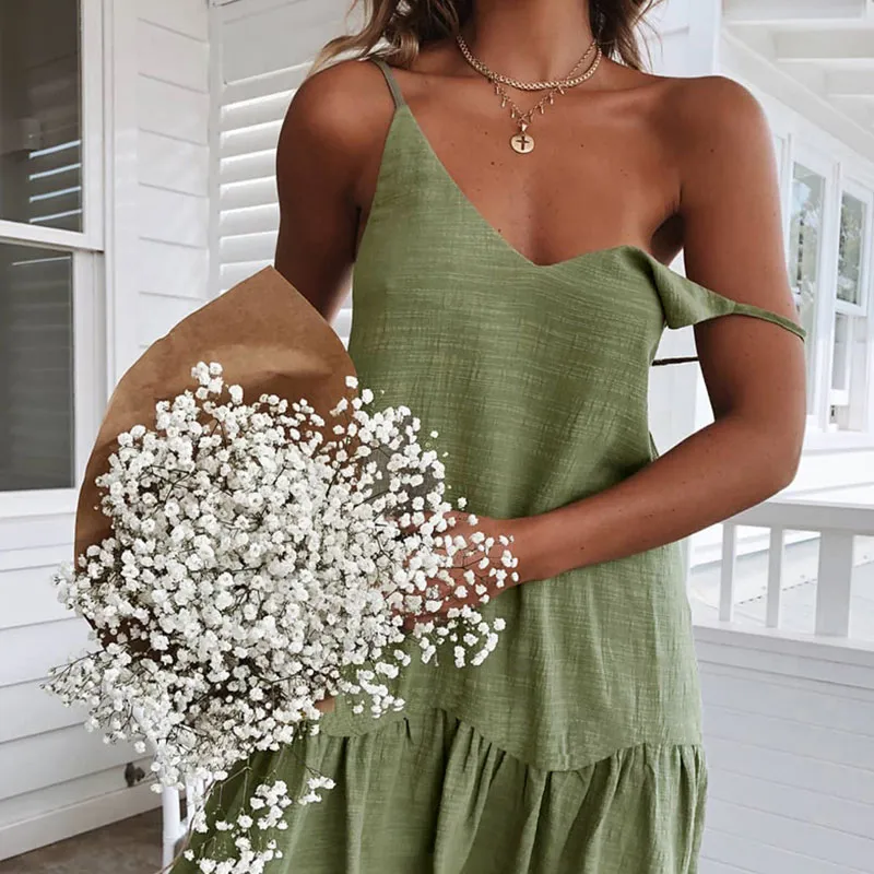 knee length dresses for ladies White Linen Tie Side Mini Dress main image 0