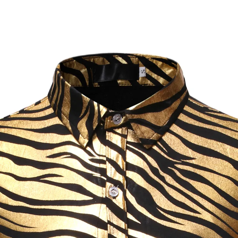 2023 New Men's Metallic Gold Zebra Print Disco slim fit shirts men - slim fit Long Sleeve Dress slim fit shirts men for Party, Prom, Stage Chemise 2023 New Men's Metallic Gold Zebra Print Disco slim fit shirts men - slim fit Long Sleeve Dress slim fit shirts men for Party, Prom, Stage Chemise