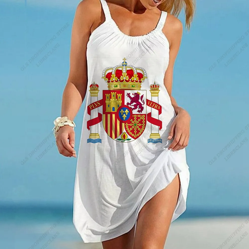 Bohemian Spain Flag Midi Dress - Sleeveless Casual Summer Beach & Party Evening Spaghetti Strap Sundress for Girls