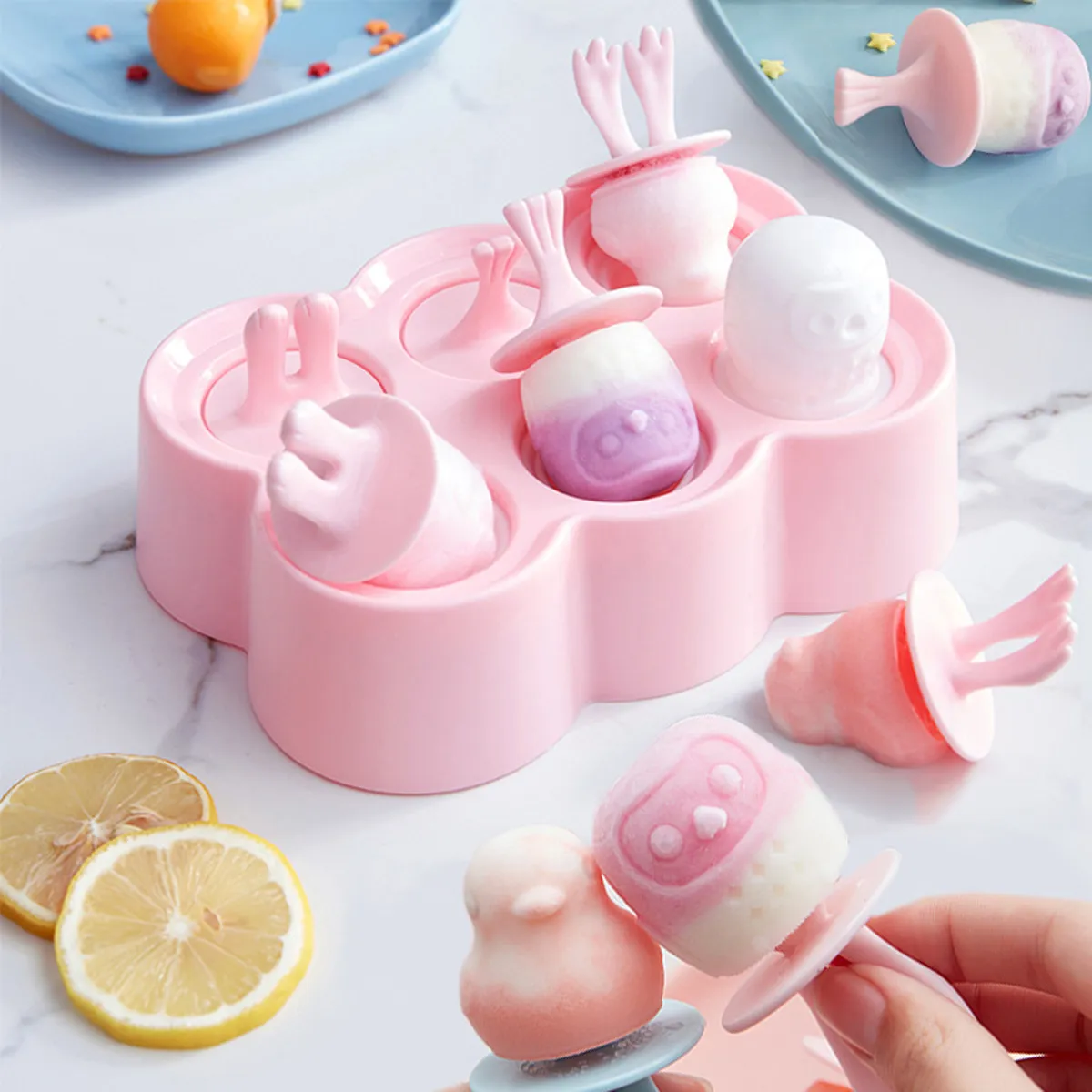 thumbnail image 2 of YuLohass Ice Lolly Moulds Silicone Popsicle Molds - 6 Cavity Ice Cream Mould With Sticks, 2 Shapes Reusable Ice Pop Moulds BPA Free Ice Lolly Maker 2 of 13