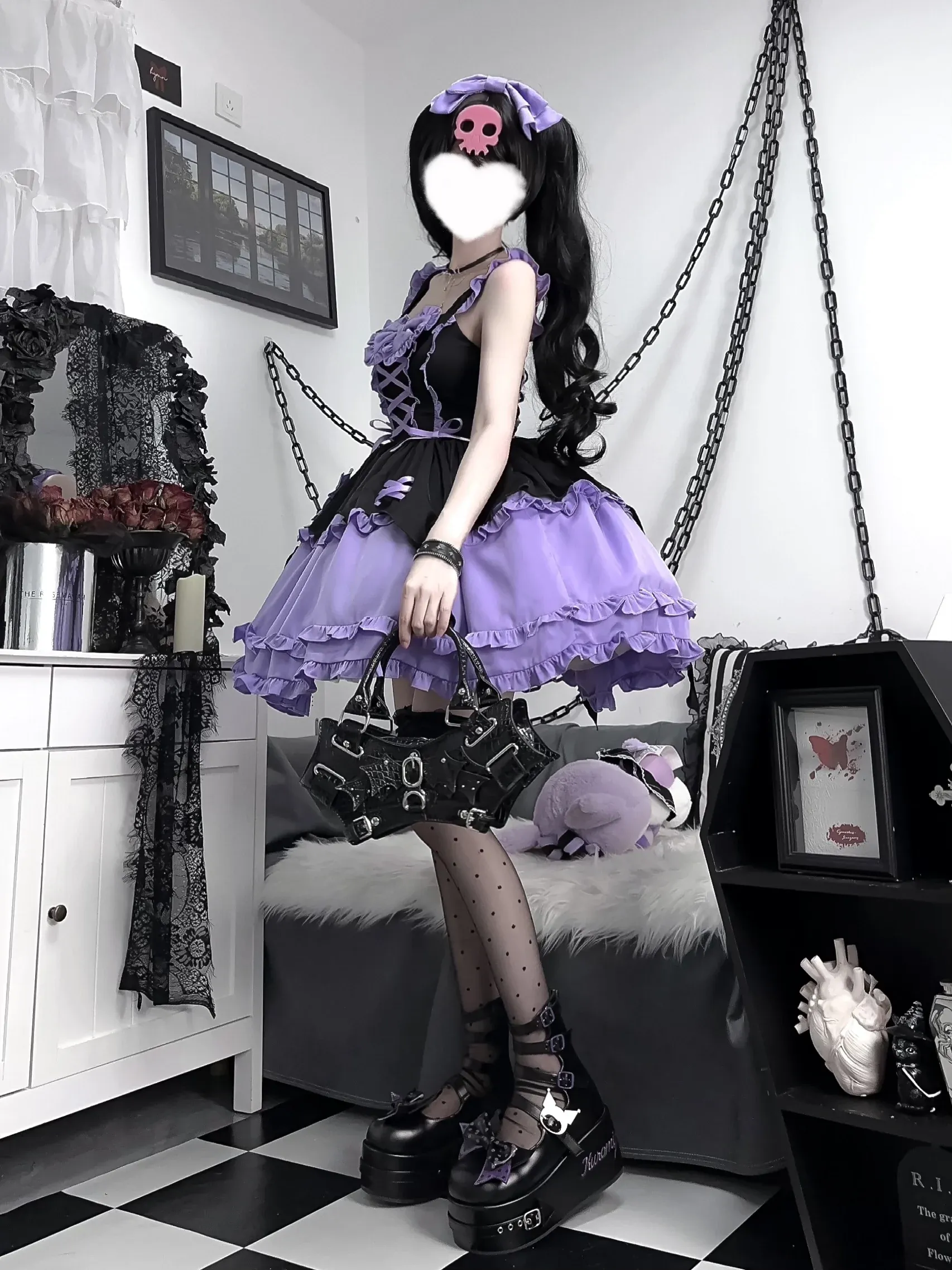 Kawaii Japanese-Korean gothic princess dress for Women - Short Sleeveless Style with Laminated Flounces, Slim Fit and Lolita-Inspired