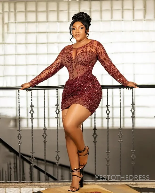 long sleeve beaded cocktail dress Long Sleeve Sequin Formal Beaded Dress main image 0