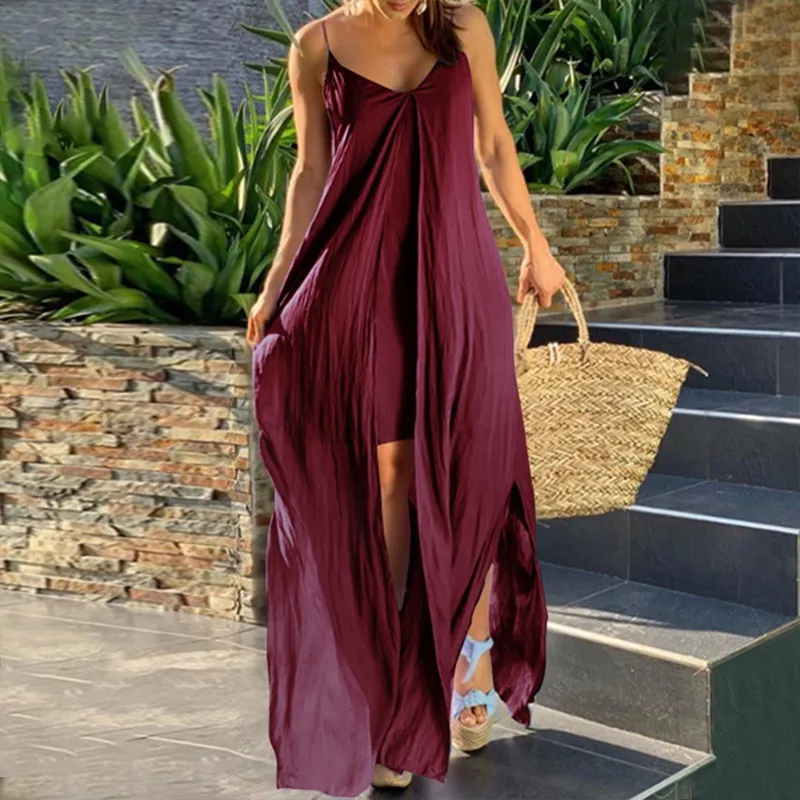 what colour goes with lime green dress Spaghetti Strap White Summer Maxi Dress – Boho Long Flowy Sundress in White | Women's Boho Fashion | XL main image 1