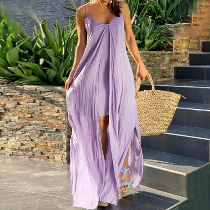 Women's Summer Strappy V-Neck Long Flowy Beach Dress