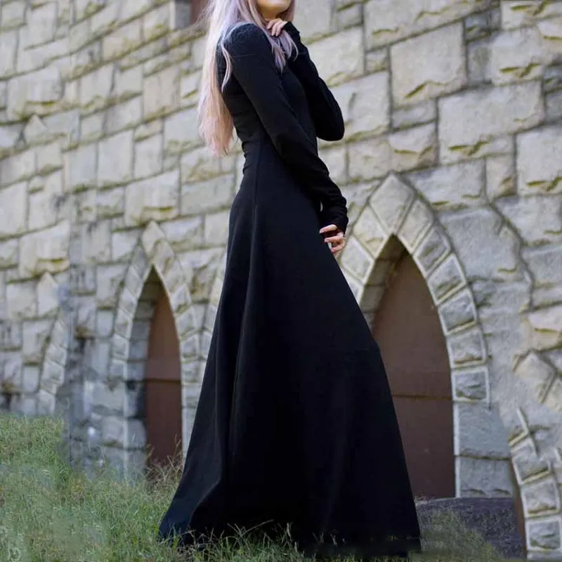 Maxi Dress Long Black Witch Dress Halloween Black Witch Off-Shoulder Maxi  Dress DW974 L