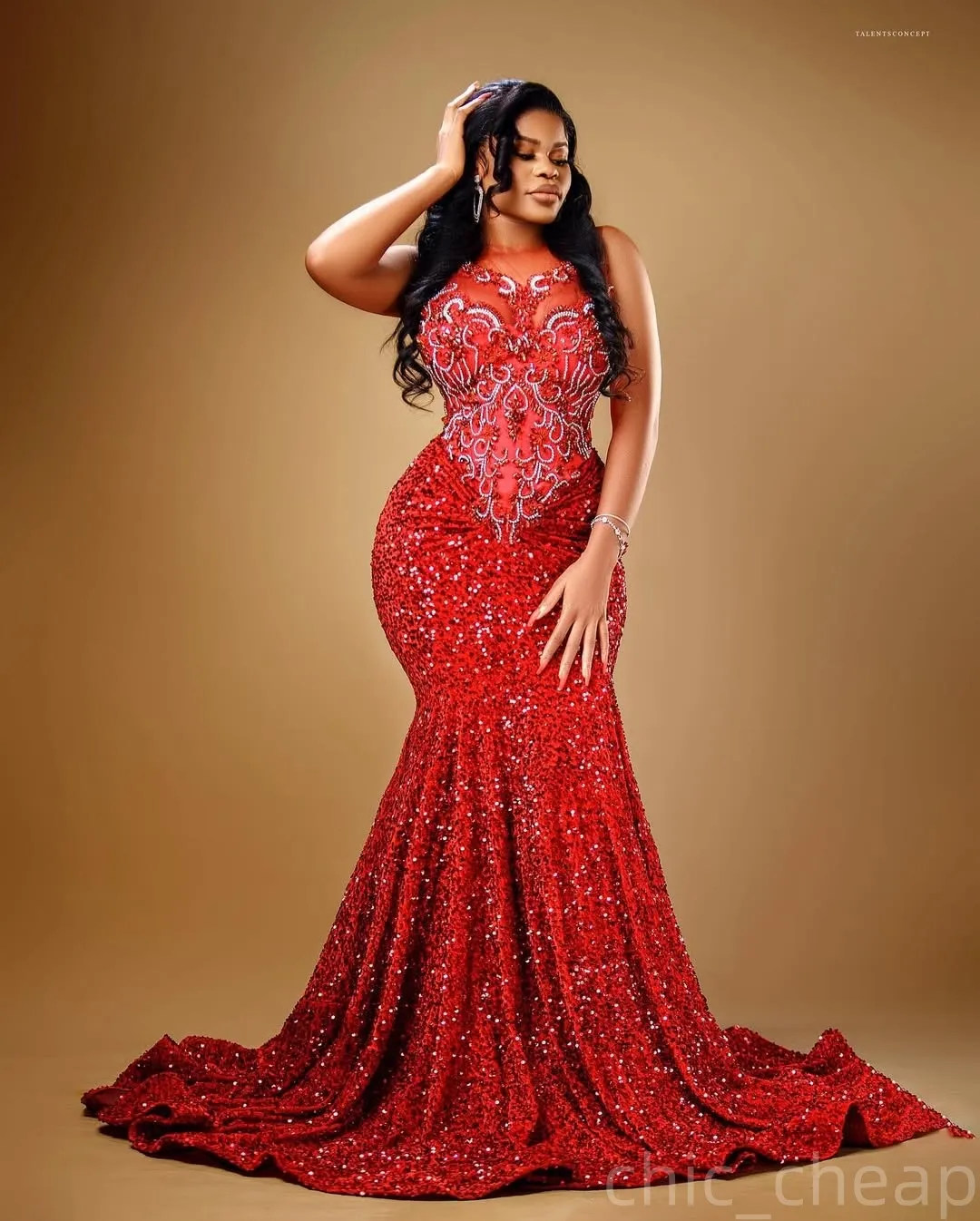 red prom dress beaded Red Mermaid Prom Dresses With Belt Luxury Beaded Crystals Wedding Party Gown