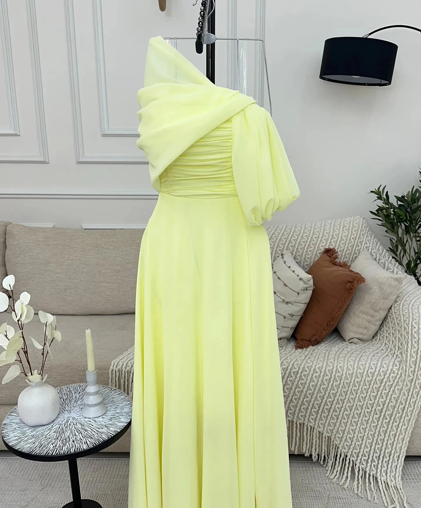Adeli Saudi Yellow Pleated Chiffon Prom Gown ... From Charm_clothes,  $100.76 In Bulk | DHgate.Com