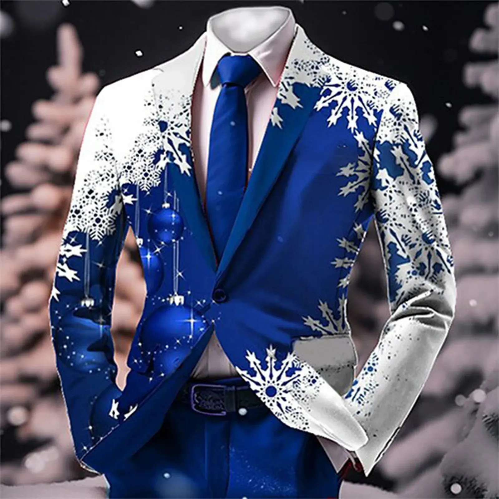 white christmas dresses Men's Reindeer Gains Blazer w/ Tie | Epic Suit Blazer & Tie | High Strength & Durable Material | Blue main image 1