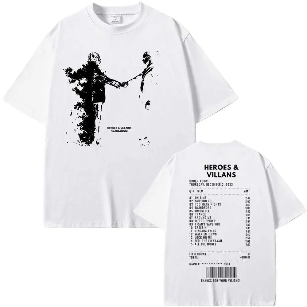トップス METRO BOOMIN XL MLVINCE REVENGE GALLARY Rapper Metro Boomin Heroes Villains Double Sided Print T Shirts