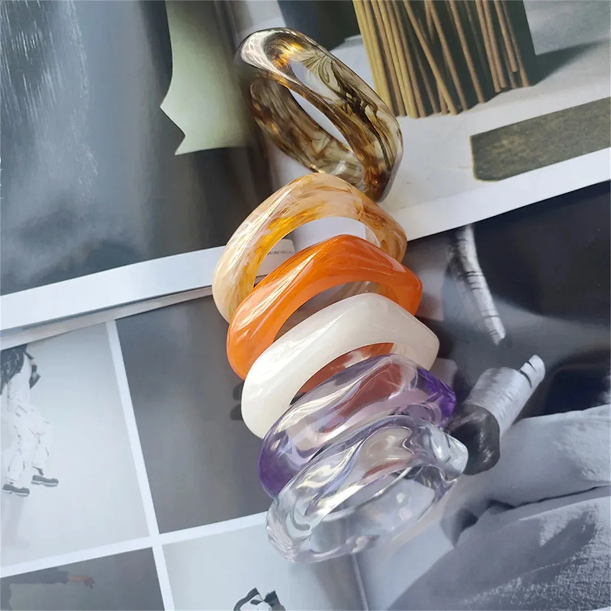 thumbnail image 2 of QISEN Chunky Resin Bangle Bracelet Collection For Women 2 of 9