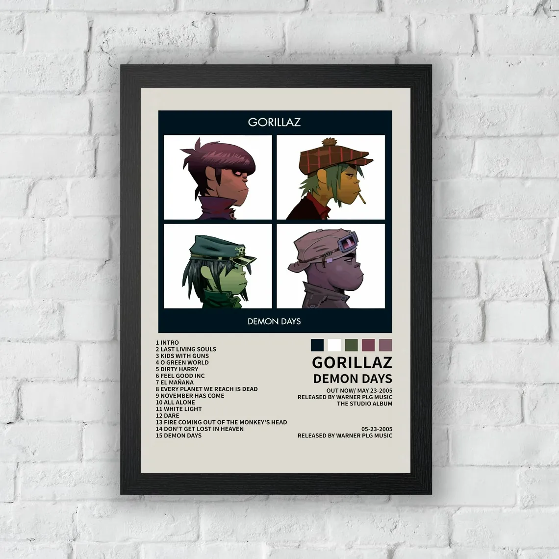 額装済　Gorillaz 限定アートプリント Gorillaz Demon Days Music Album Poster Canvas Painting Vertical