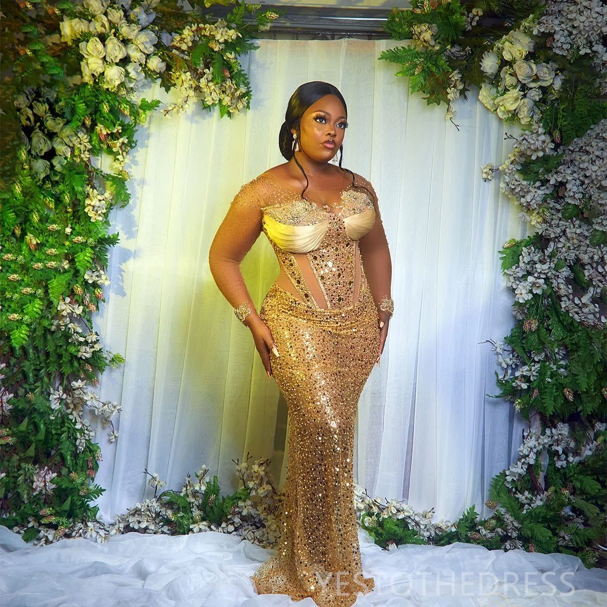 slim fit dress slacks Plus Size Sparkly Sequin Orange Jersey Mermaid Prom Dress main image 0