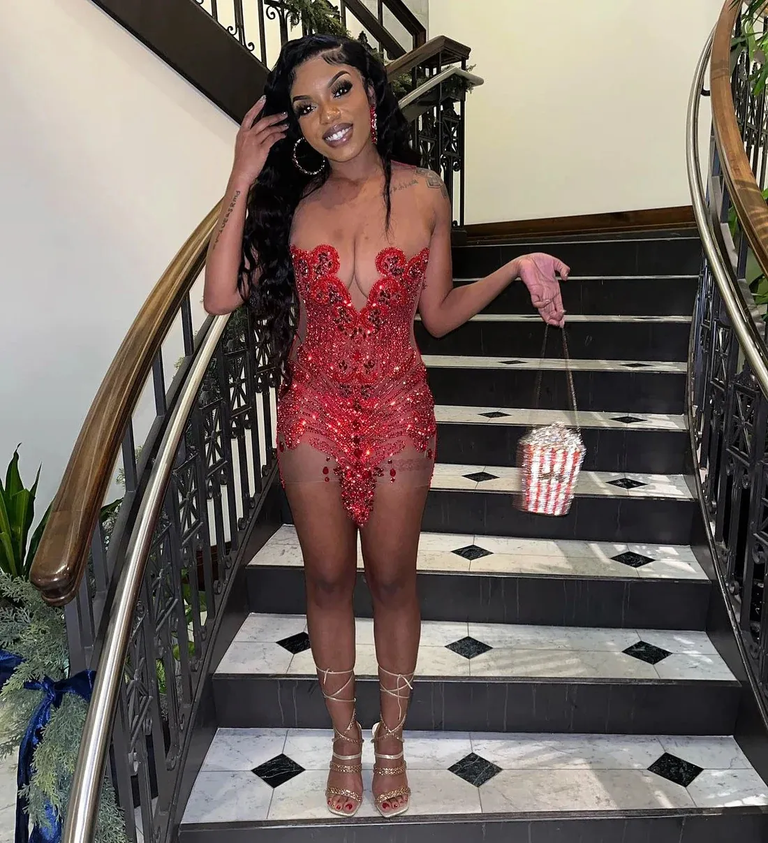 Luxury Red Crystal Short Prom Dress For Black Girls See Through Cocktail Sets Gown For Birthday Party Homecoming J029 From Jjsfashion 147.94 DHgate.Com