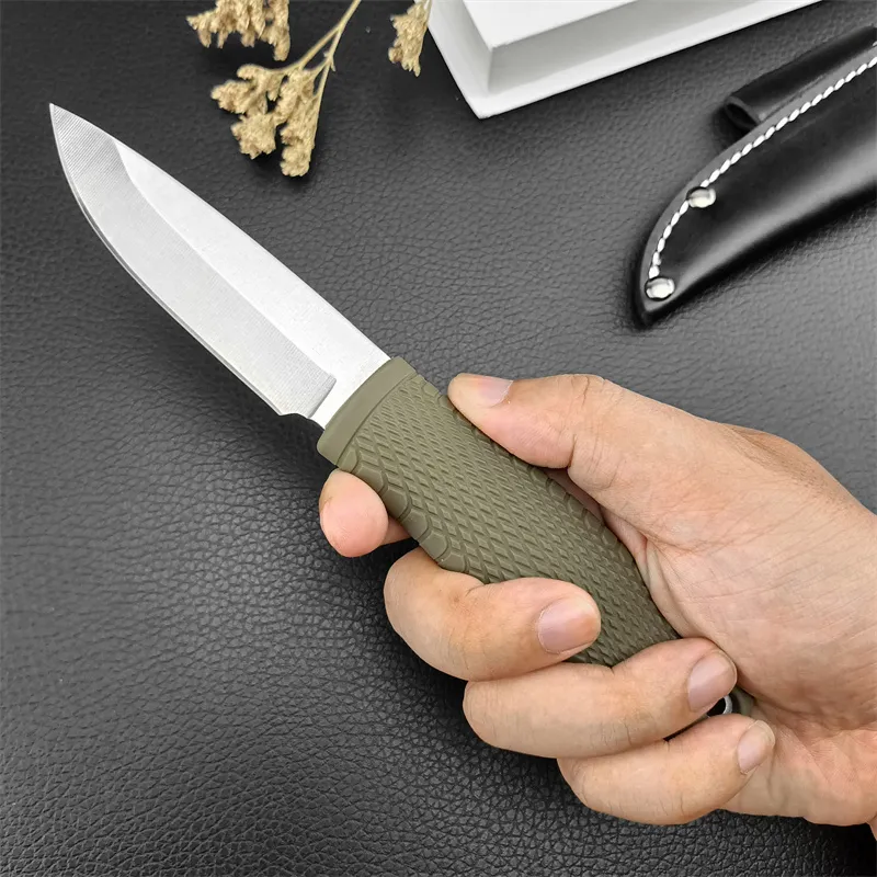 D2 Steel Fixed Blade Knife With Black Leather Sheath, OD