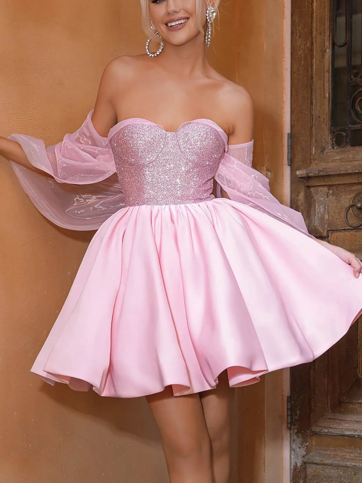 light pink mini dress formal Lucy Baby Pink Long Sleeve Mini Dress - US 6 main image 0