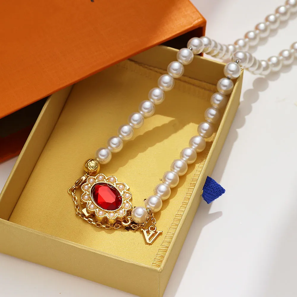 Red Stone Pendant Necklace Multi Pearl High Quality Designer Necklace for Women s Jewelry Wedding Party