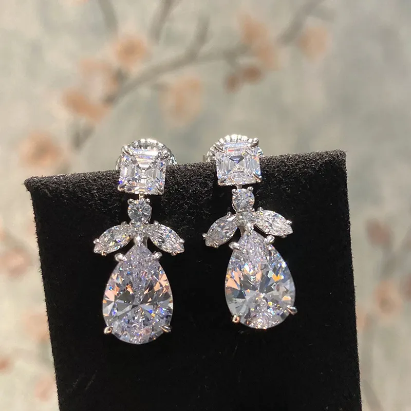 Elegant Drop Earring Women 925 Silver Cubic Zircon Jewelry Gift A Pair