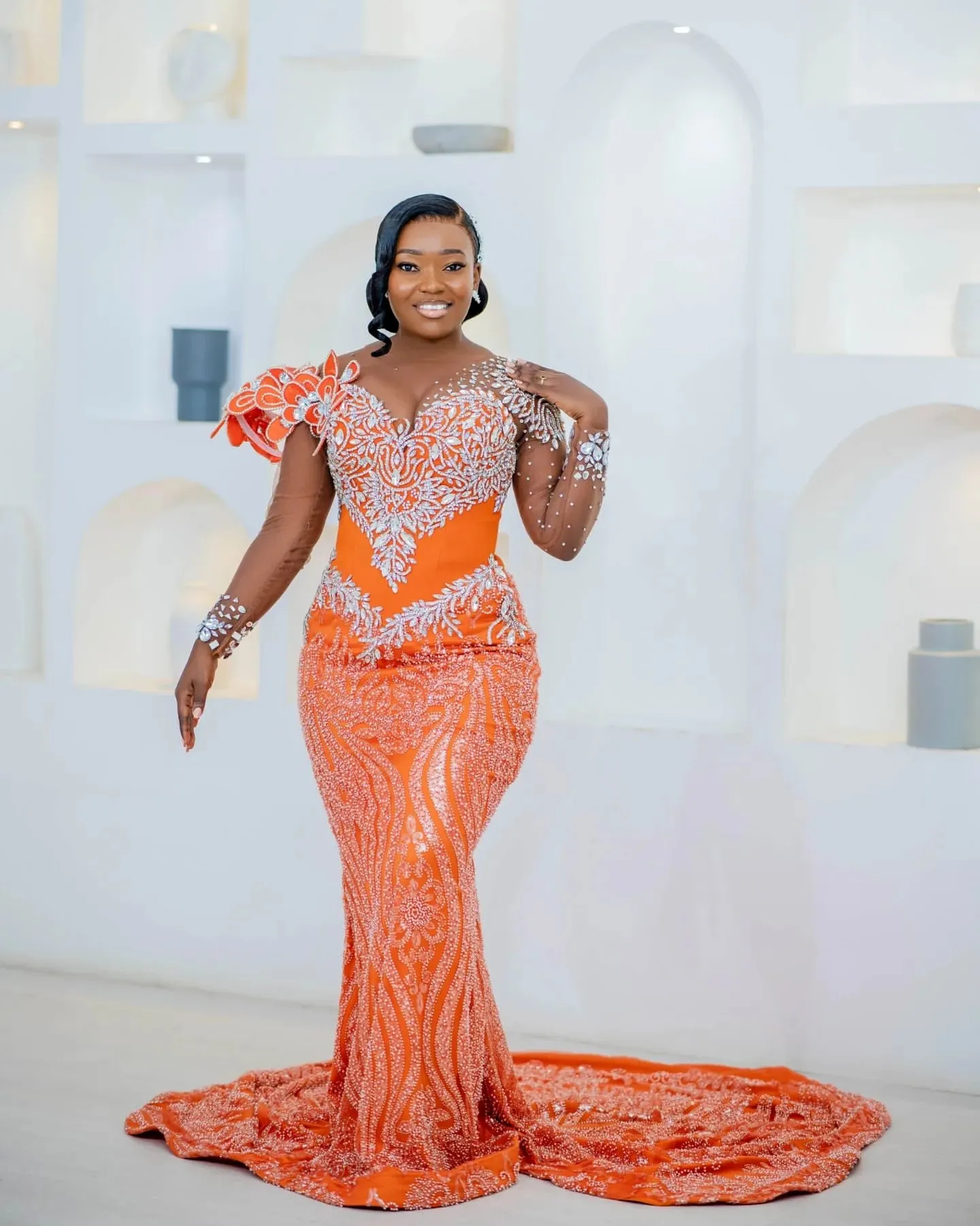 Orange Sequin Beaded Floral Plus Size Mermaid Prom Dress for Special  Occasions from Dhgate Prom Dresses - price 355.78