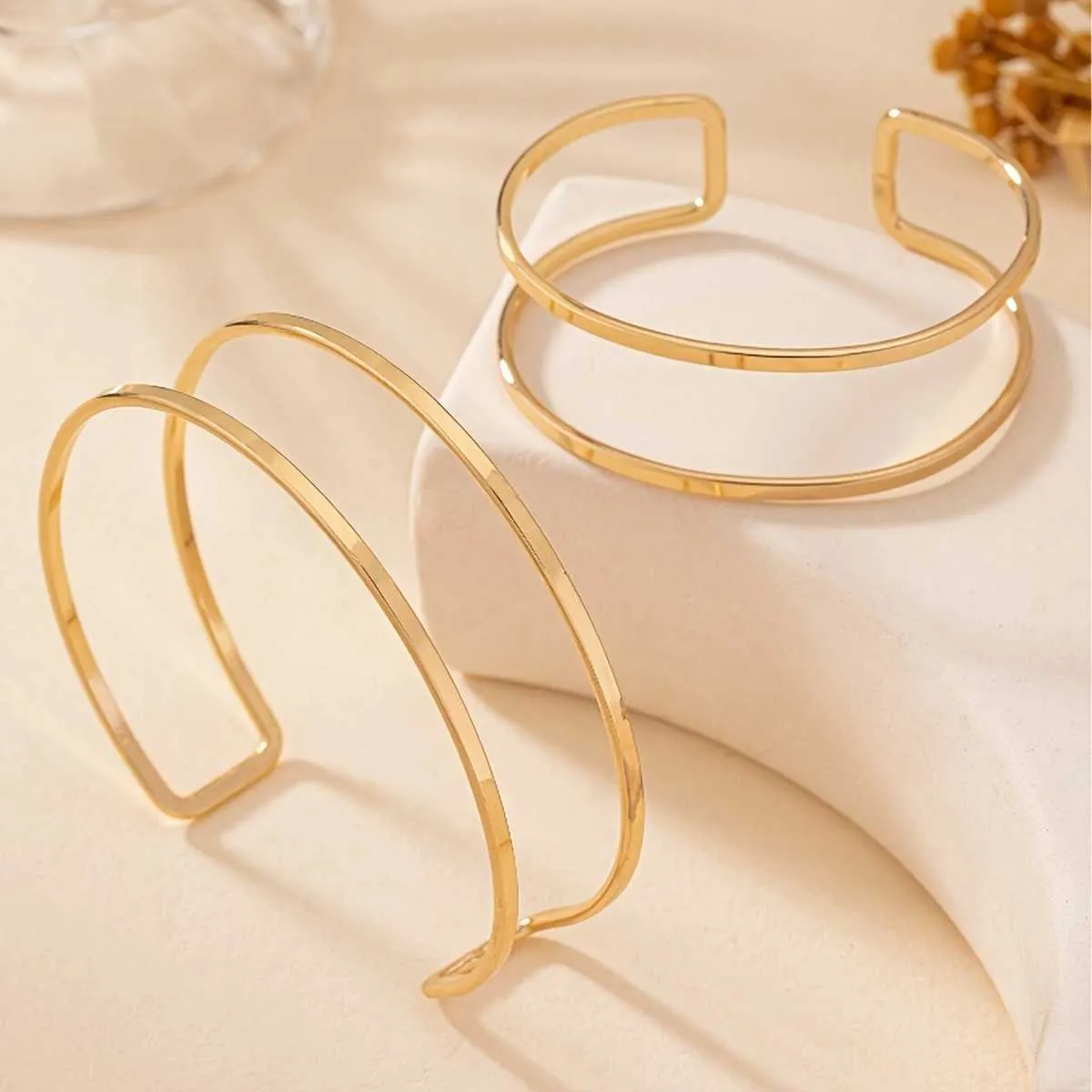 Double Hollow Gold Arm Cuff Bracelet For Women Fashionable And 