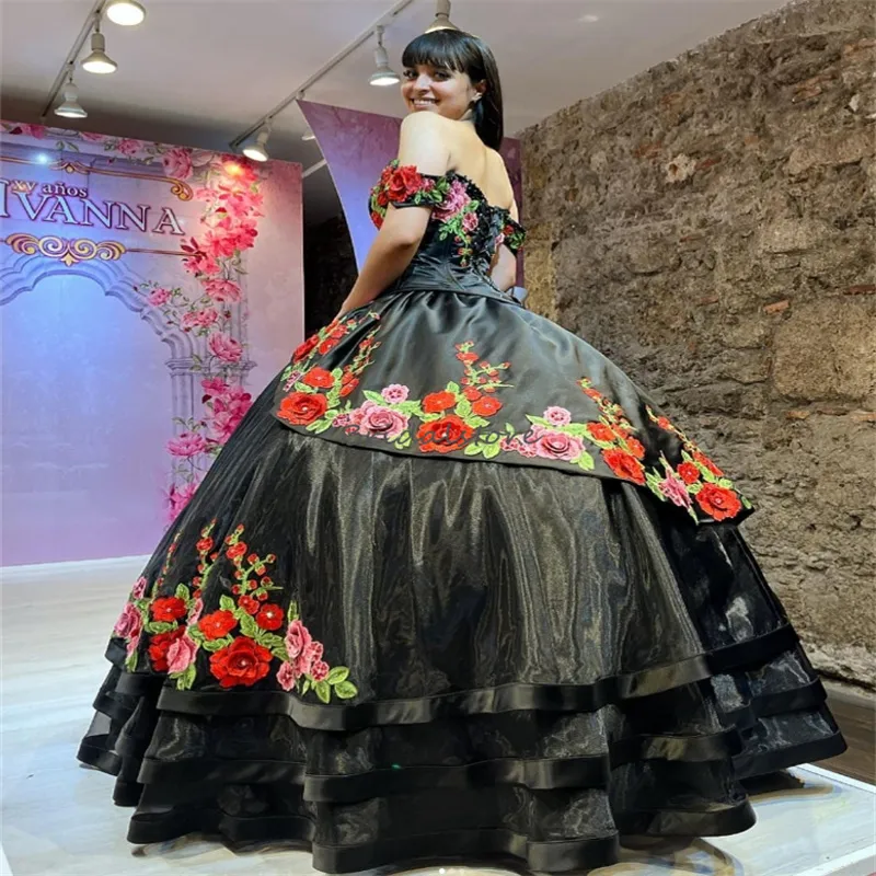 off the shoulder mexican style dress IDOPIP Women Mexican Dress Off Shoulder Floral Embroidered Long Maxi Dress Traditional Fiesta Dresses