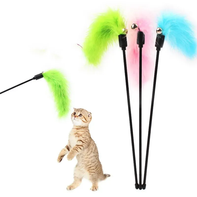 Cat Toy Feather Stick with Bell Violet Plastic Christmas Gift LFGB Certified for Cats