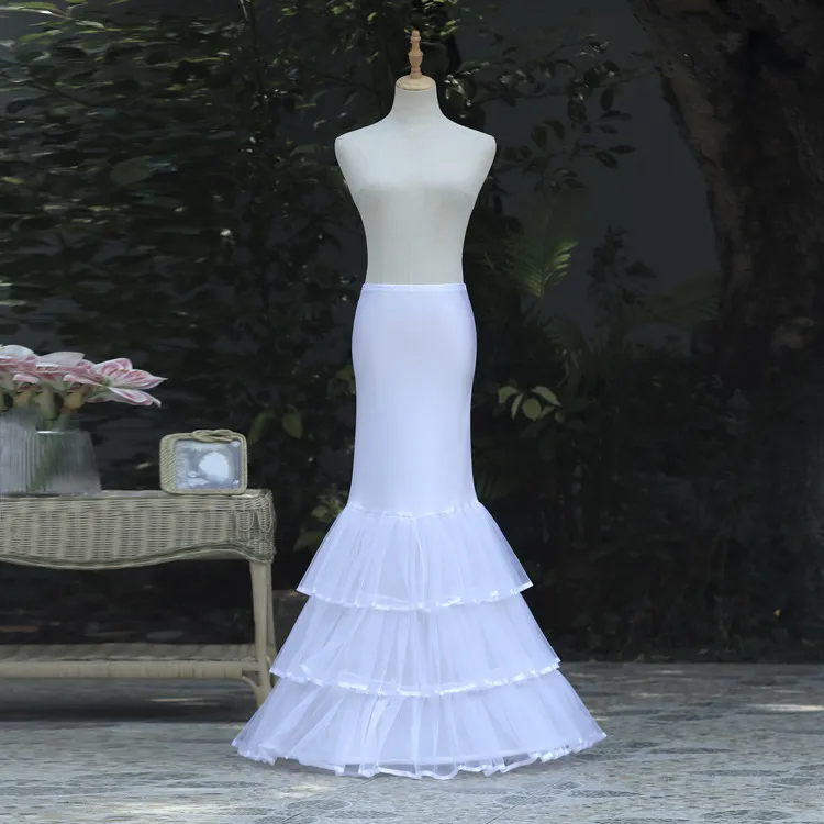 Bridal Wedding Mermaid Dress Petticoat: Elegant Boneless Mermaid Dress with Tiered Ruffled Design, Sweep Train, and Waistband Underskirt