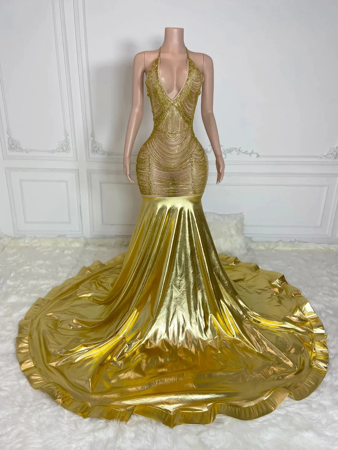 Gold Satin Mermaid Prom Dress, Sheer Illusion Jewel... From Jjsfashion, $171.06 | DHgate.Com Gold Satin Mermaid Prom Dress, Sheer Illusion Jewel... From Jjsfashion, $171.06 | DHgate.Com