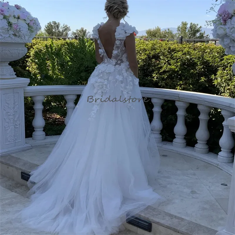 Boho v neck wedding dress with 3D Floral Print, Fairy V-Neck, Backless Design, and Charming Gatsby Style - Perfect for the Modern Bride or the Beach Boho v neck wedding dress with 3D Floral Print, Fairy V-Neck, Backless Design, and Charming Gatsby Style - Perfect for the Modern Bride or the Beach