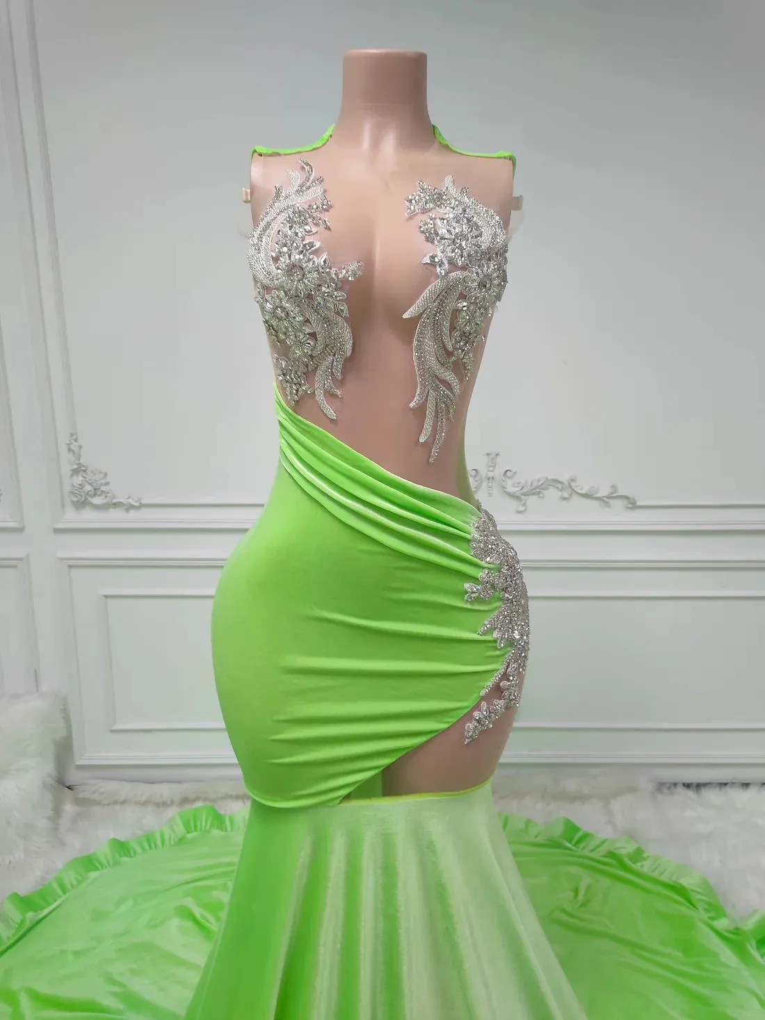 Lime Green Satin Mermaid Prom Dress, Crystal Beaded... From Jjsfashion,  $146.1 | DHgate.Com