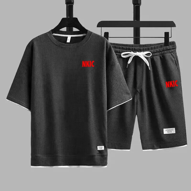 Été N IKE Fiess Mode Hommes Vêtements De Sport Marque Imprimé Costume De Sport À Manches Courtes T-shirt Shorts Ensemble 2 Pièces Grande Taille_voghion.com
