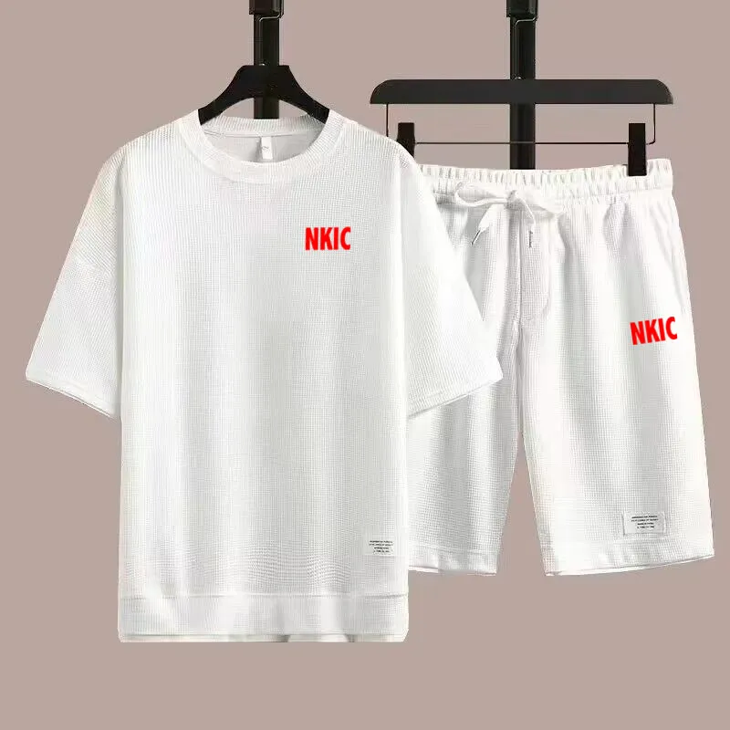 Été N IKE Fiess Mode Hommes Vêtements De Sport Marque Imprimé Costume De Sport À Manches Courtes T-shirt Shorts Ensemble 2 Pièces Grande Taille_voghion.com