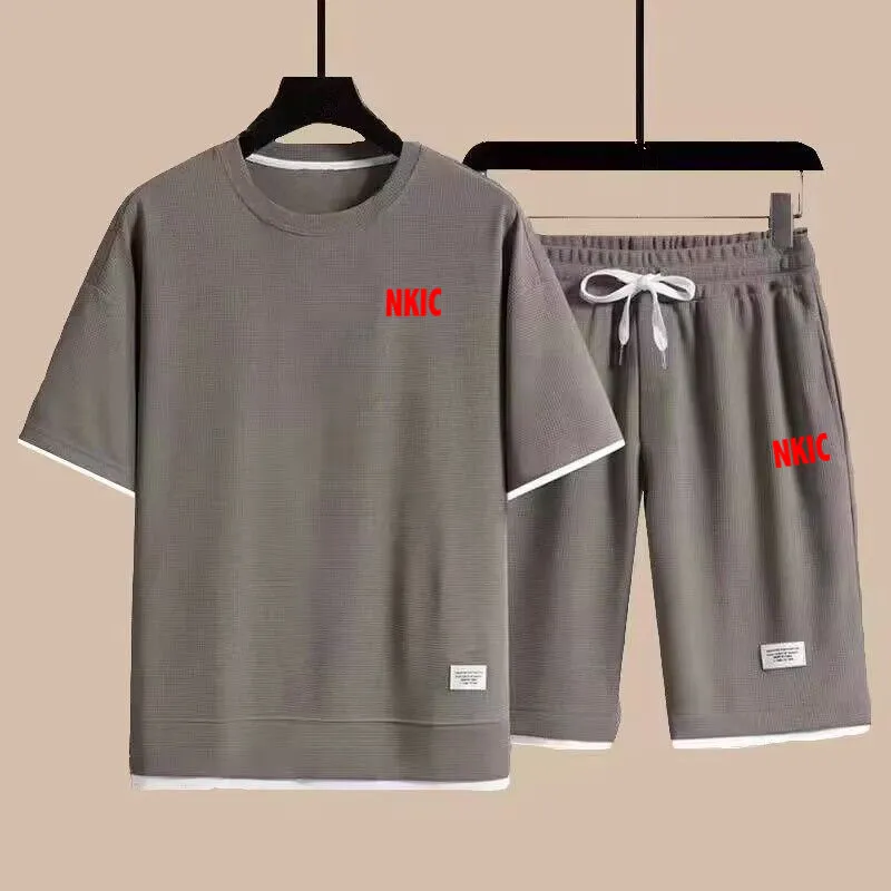 Été N IKE Fiess Mode Hommes Vêtements De Sport Marque Imprimé Costume De Sport À Manches Courtes T-shirt Shorts Ensemble 2 Pièces Grande Taille_voghion.com