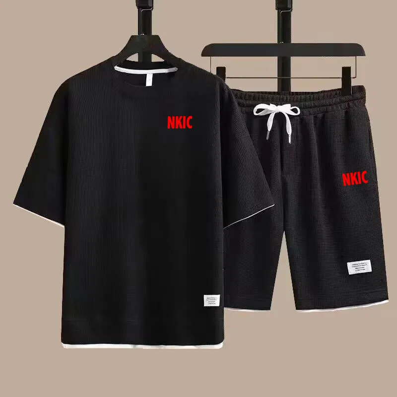 Été N IKE Fiess Mode Hommes Vêtements De Sport Marque Imprimé Costume De Sport À Manches Courtes T-shirt Shorts Ensemble 2 Pièces Grande Taille_voghion.com
