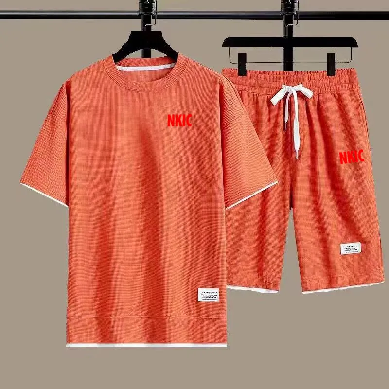 Été N IKE Fiess Mode Hommes Vêtements De Sport Marque Imprimé Costume De Sport À Manches Courtes T-shirt Shorts Ensemble 2 Pièces Grande Taille_voghion.com