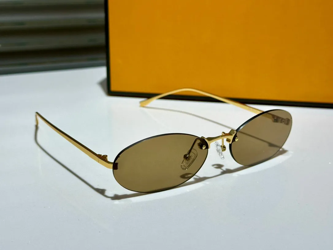 Rimless Retro Oval Sunglasses in Gold/Black 4075 Metal Frame with diamonds Fashion Designer 4075 Sunglasses For Women Model Catwalk  main image 3