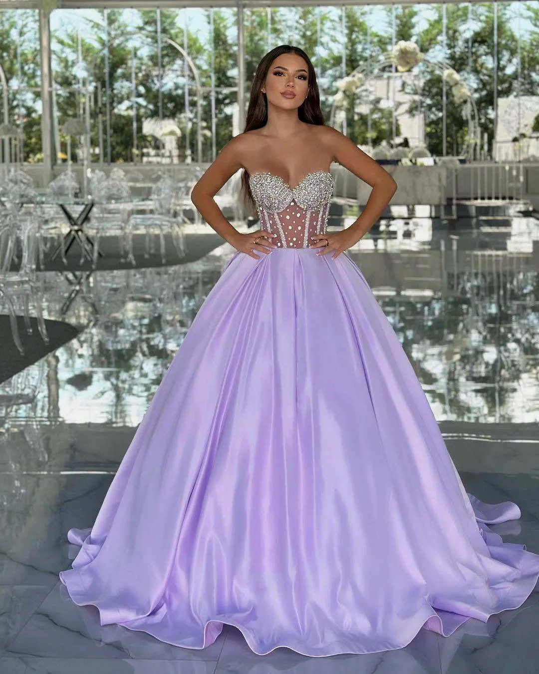 bridesmaid dress lilac Chicsew Mix and Match Lilac Satin Long Bridesmaid Dresses Sexy Side Split Mermaid / Mismatched Bridesmaid dresses, Lilac / D main image 0