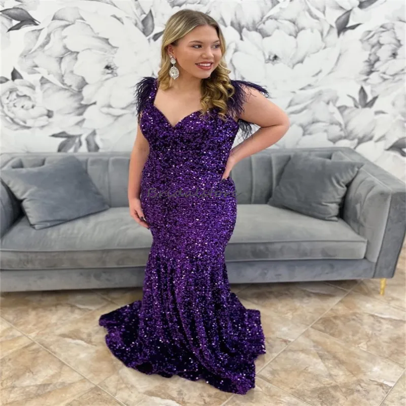 fitted lace wedding dress Dramatic Two-Tone Purple Sequin Prom Dress main image 0